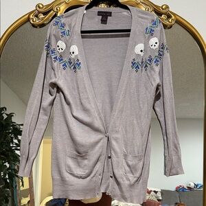 Material Girl Gray Cardigan with Skull Design